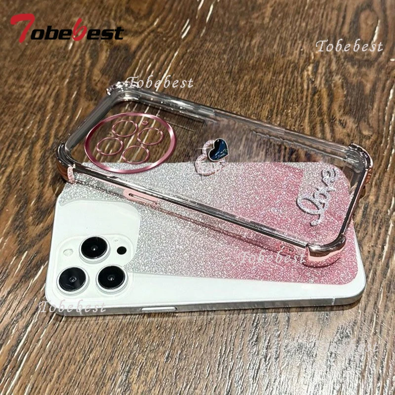 3D Love Shockproof Glitter Bead Bracelet Silicone Phone Case with Plating Finish
