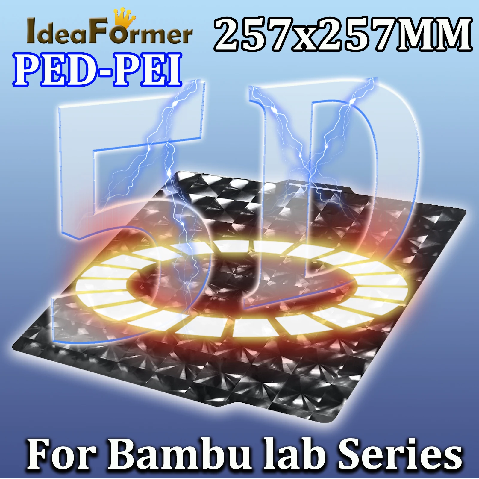 New 5D for Bambulab P1P/X1 257x257mm PED+PEI Build Plate Magnetic Spring  Steel Sheet Smooth PED+Textured PEI for Bambu Lab Plate