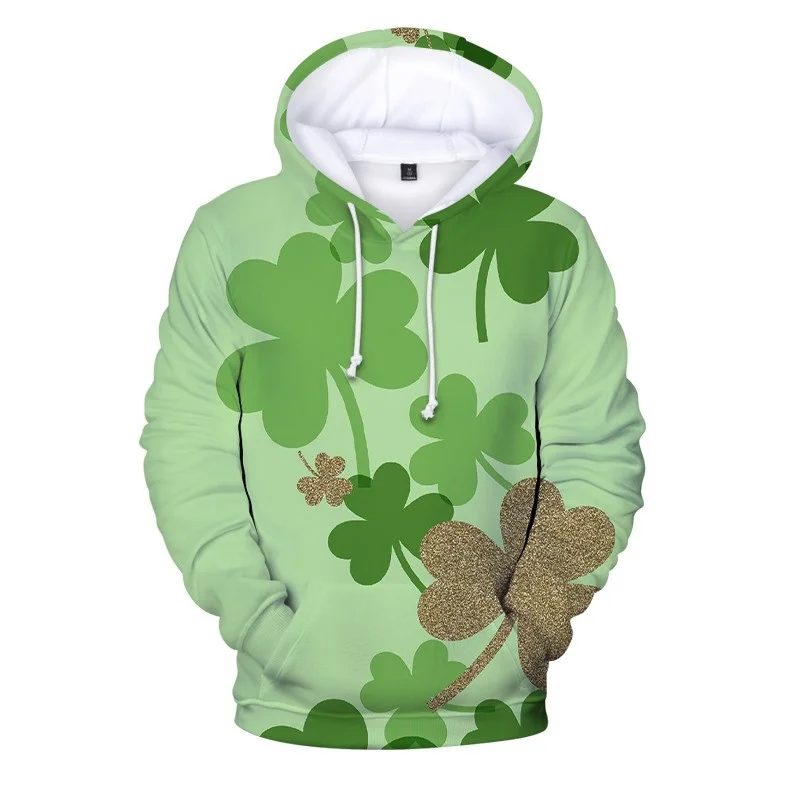 thumbnail image 1 of Sudadera con capucha de trébol de cuatro hojas con estampado 3D para hombre, sudadera con capucha de gran tamaño con gráficos de trébol de la suerte, sudadera con capucha para mujer, abrigo de manga l, 1 of 4