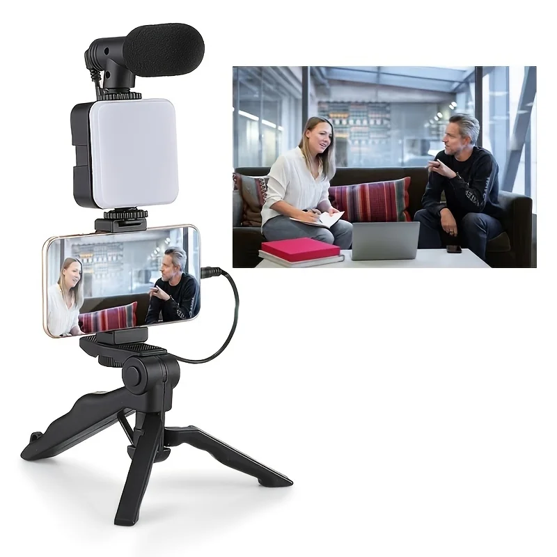 Smartphone Microphone Light Kit Portable Mobile Phone Tripod Fill Light  Microphone Set For Live Broadcast