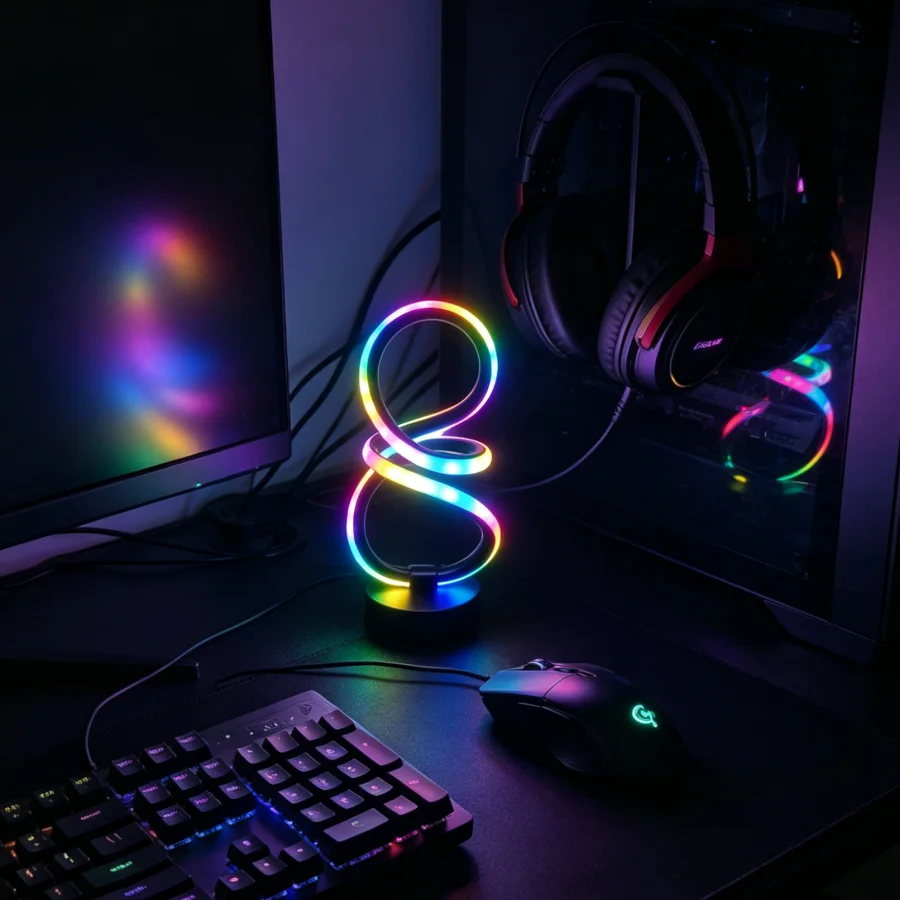1PC 현대식 인피니티 8자형 RGB LED 테이블 램프, 밝기 조절 가능 색상 변경 조명, 침실, 거실용 USB 전원 장식 램프