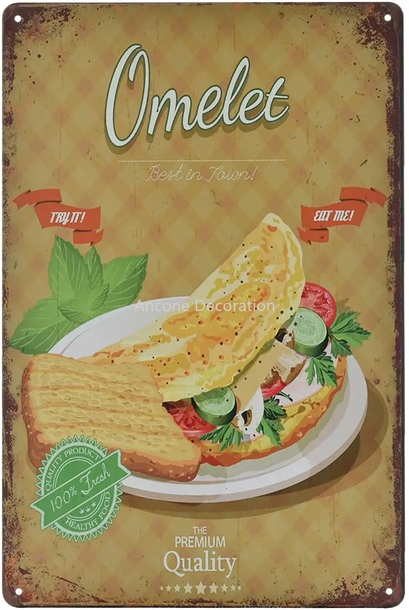 

Vintage Metel Sign - Fast Food Shop Retro Tin Decorative Sign Wall Decor Metal Plate - Omelet
