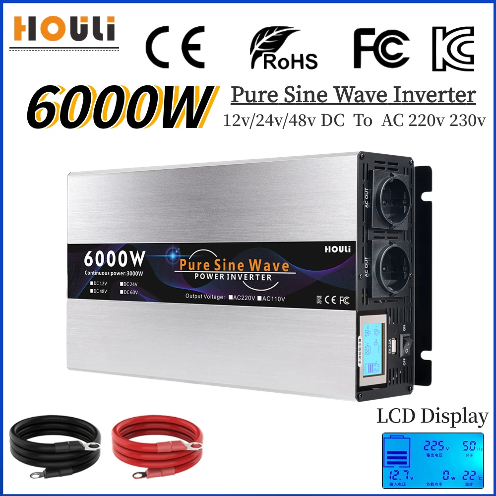 

3000W 5000W 6000W Pure Sine Wave Power Inverter DC 12V 24V To AC 220V Voltage Converter 50Hz 60Hz Solar Car Inverter Transformer