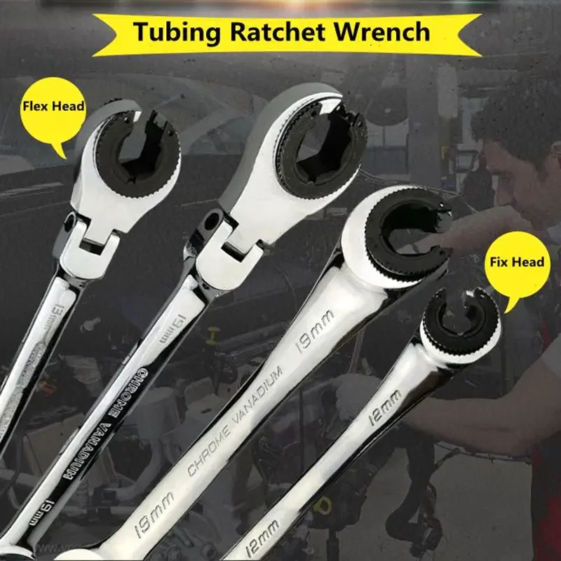 72TeethTubingRatchetWrench819mmwithOpenFlexheadOilSpanners
