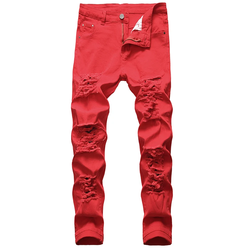 Men's Ruined Hole Denim Jeans Hip Hop High Street Trousers Ripped Pants Large Size ripped jeans,ripped patchwork jeans