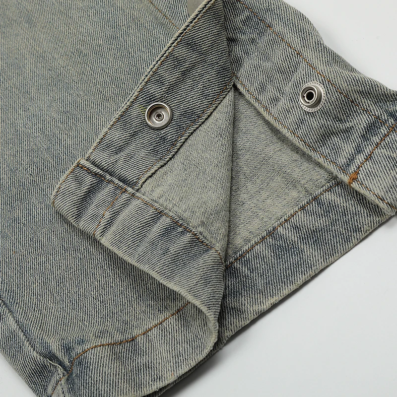 UPRAKF Jeans Side Pocket Button Streetwear Summer Denim Pants Casual Straight-leg Fashion Trousers Fit