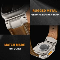 VWAR TOP bracelet en cuir véritable pour Apple Watch Ultra 3 2 49mm connecteur en titane pour iWatch série 11 10 9 8 7 SE 46mm 45mm bracelet 4