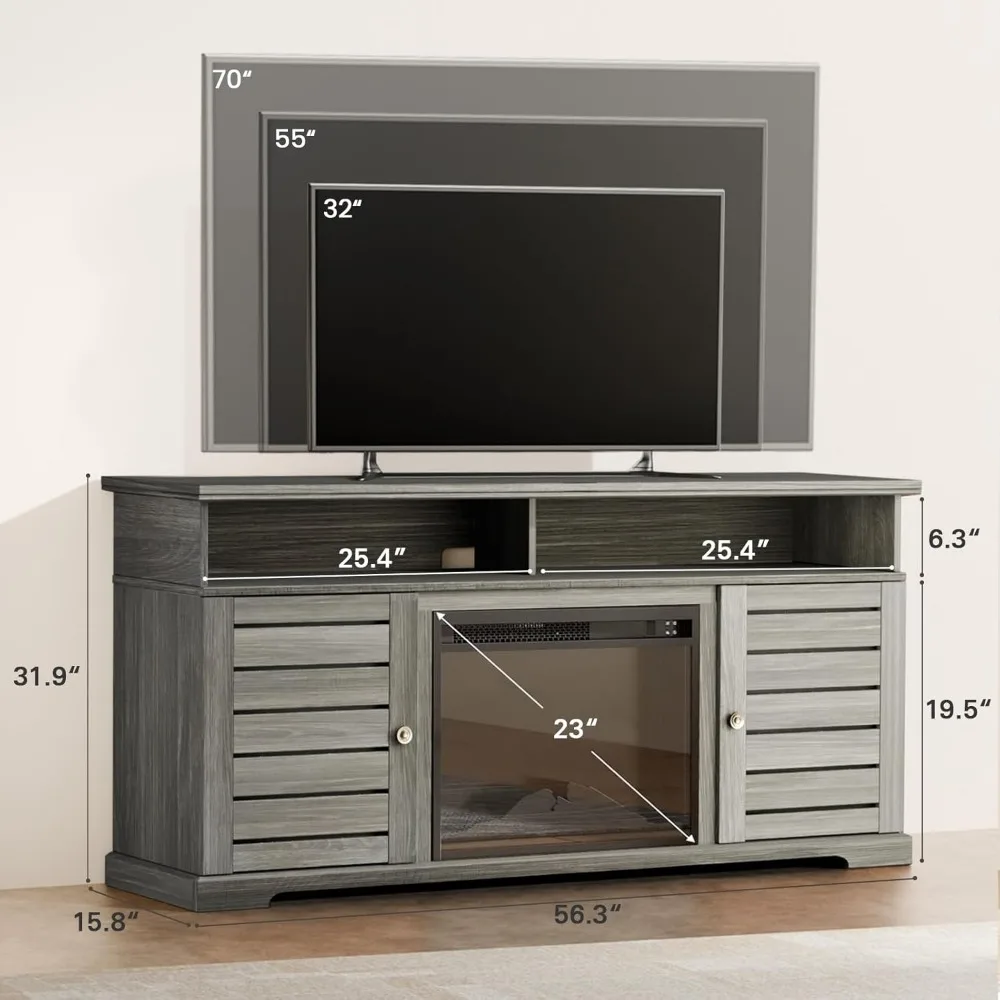Fireplace TV Stand, Electric Fireplace TV Stand for TVs Up to 70 Inch,Farmhouse Entertainment Center with 23" Electric Fireplace 5