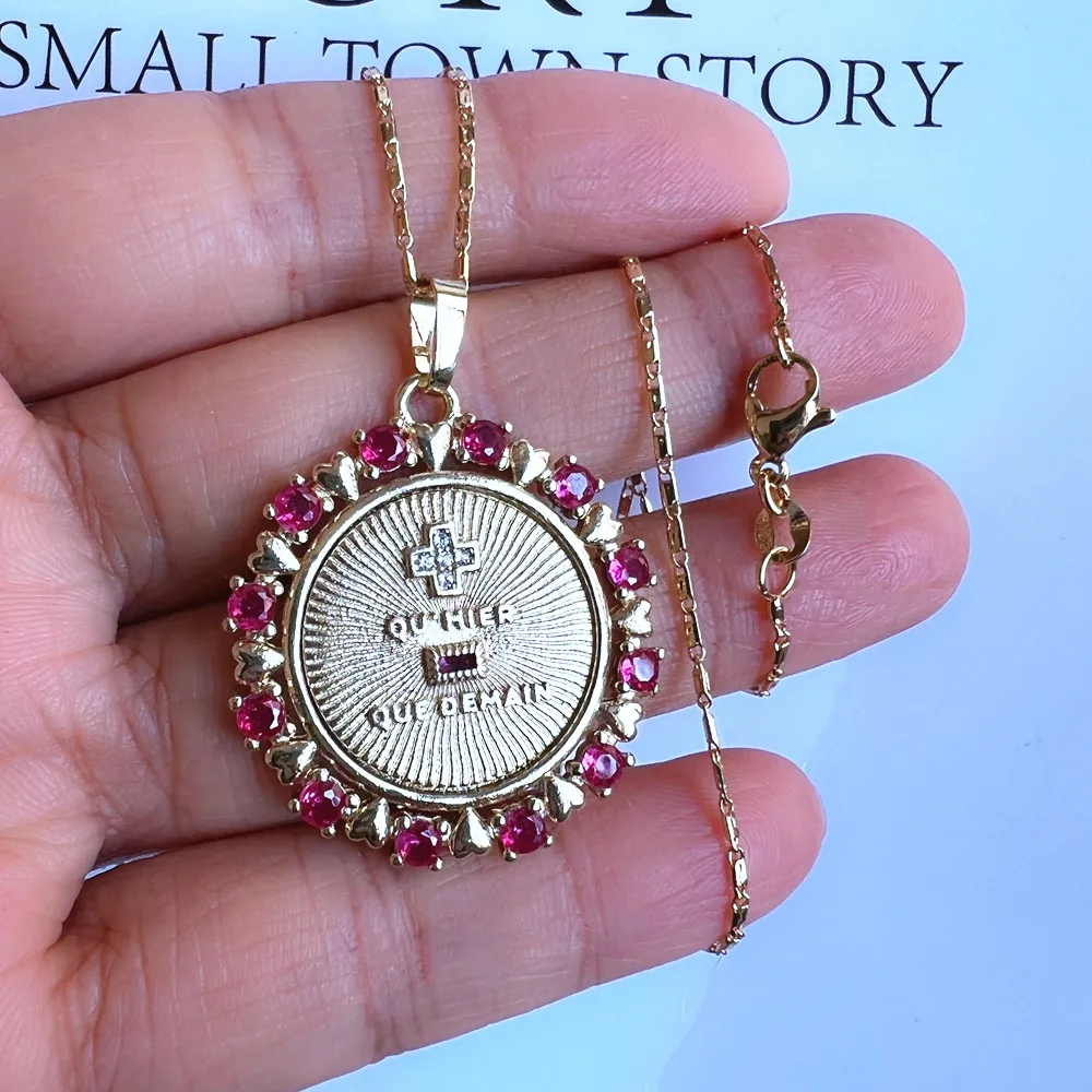 Trendy French Love Token Pendant Necklace for Valentine's Day Gift Cubic Zirconia Love Token Charm Necklace Jewelry for Women 4