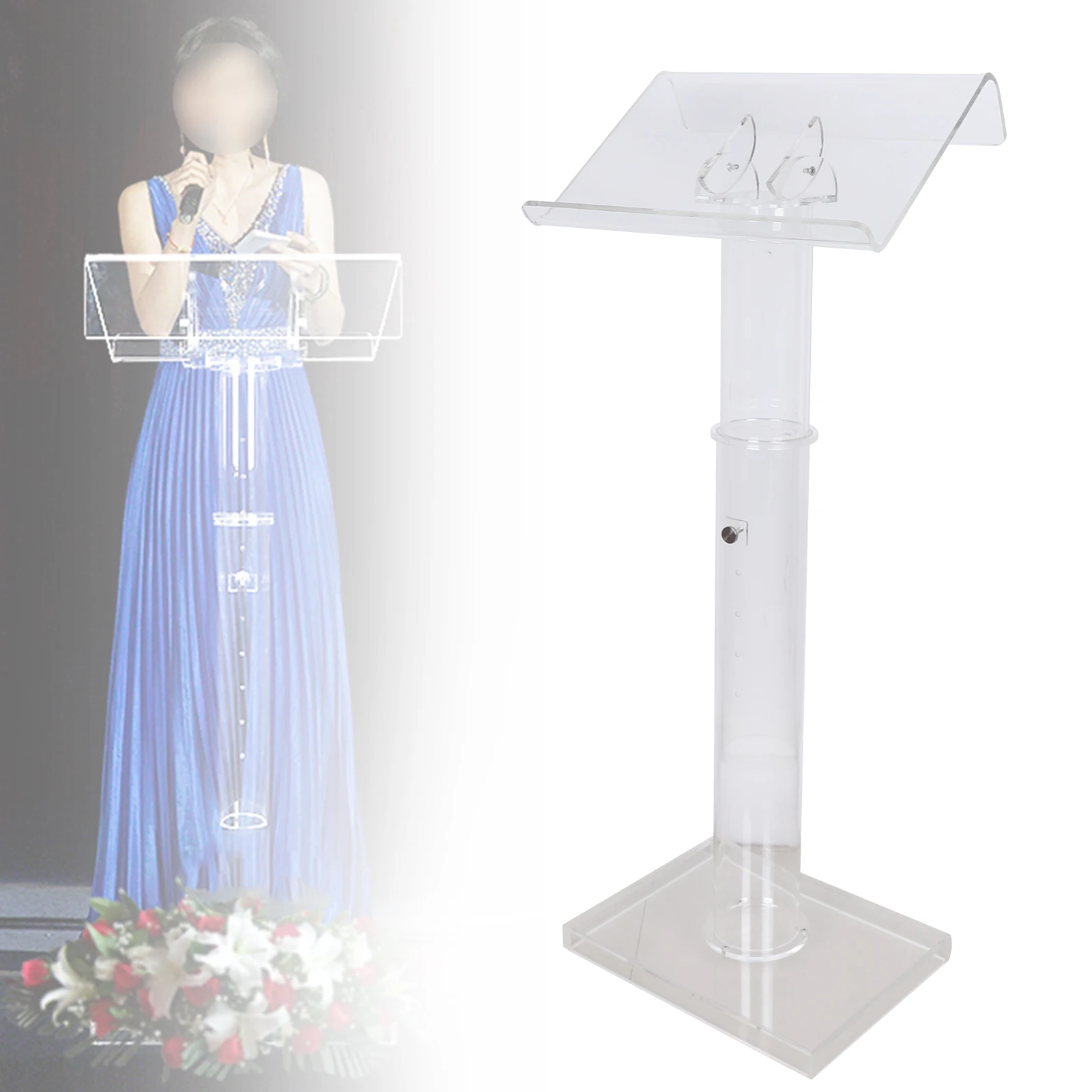 Acrylic Podium Stand, Conference Pulpit 31.50-51.18inch Adjustable Height Transparent Podium 3