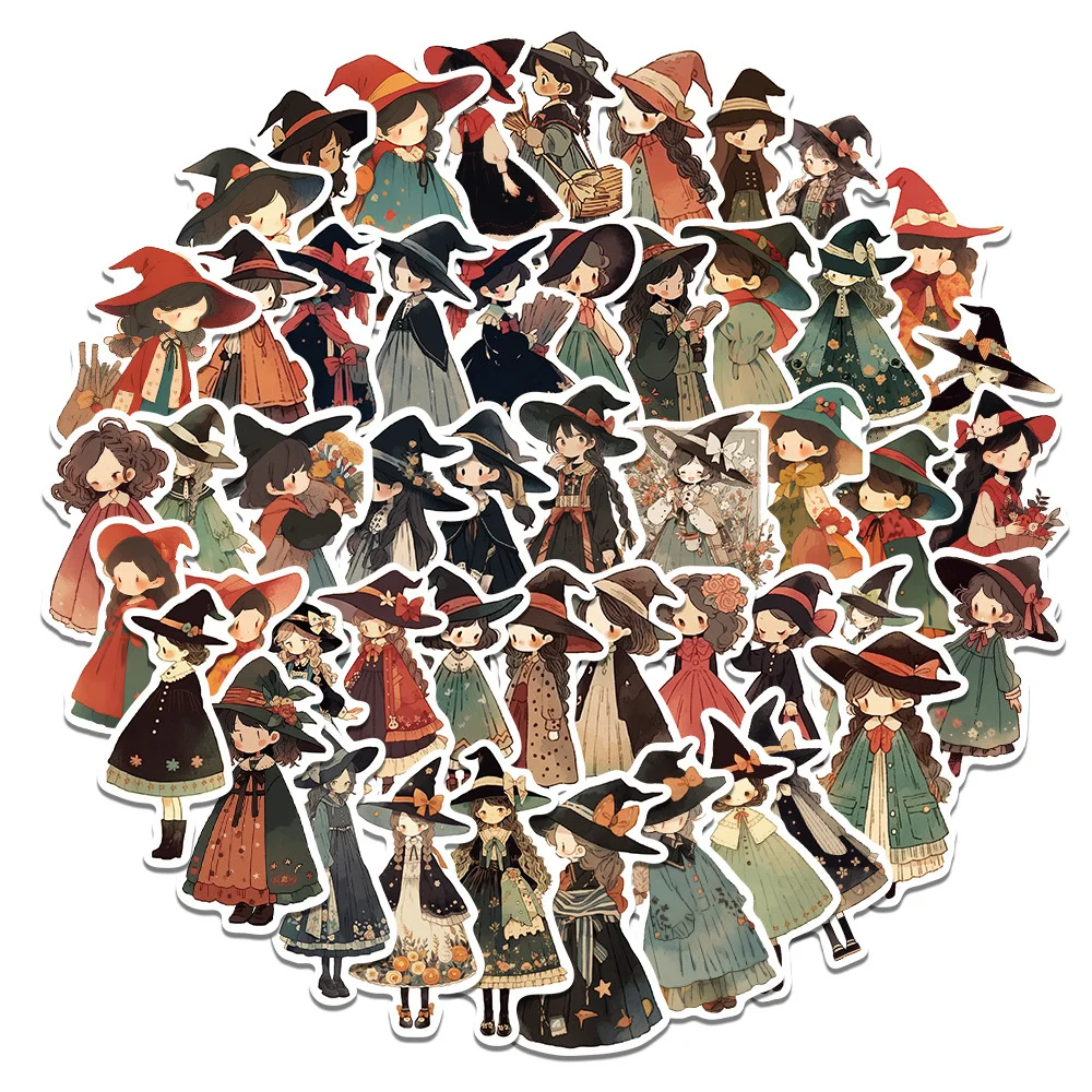 Anime Cute Witch Stickers Pack Ipad Suitcase Phone Case Laptop DIY Sticker Scrapbooking Supplies Journal Accessories 50pcs