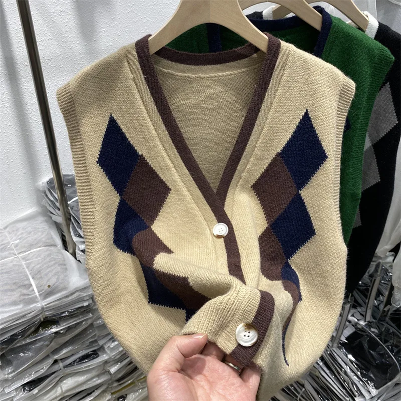 Women Street Fashion 2022 Autumn and Winter Corduroy Cardigan Suit Collar Single-breasted Sleeveless Solid Color Vest Jacket