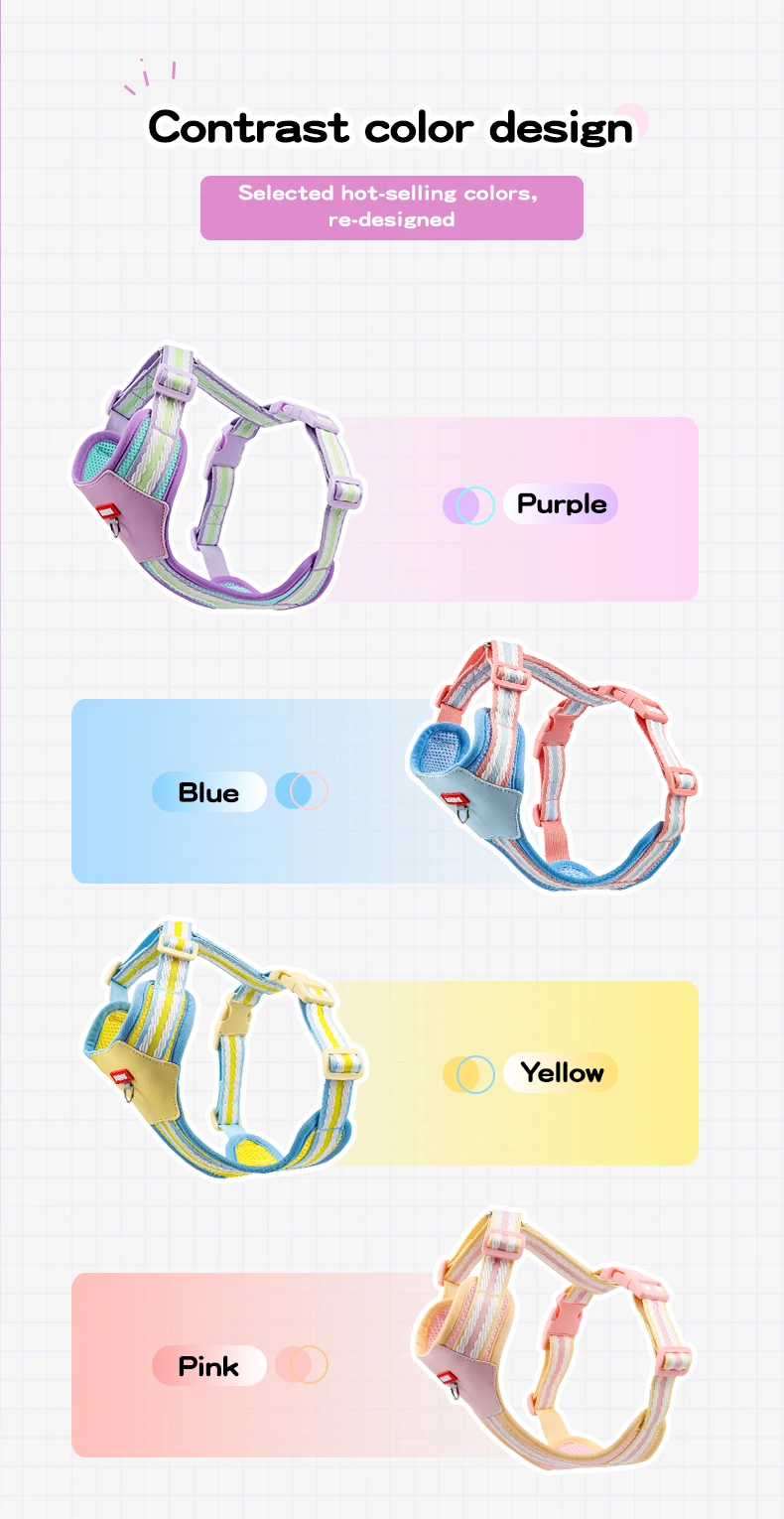Color Block Harness For Small Dogs Breathable Mesh Pet Walking Lead_voghion.com