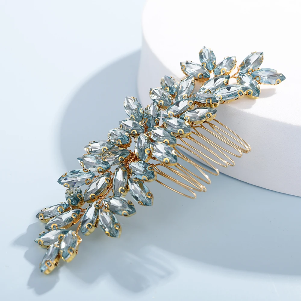 Sc22a777e219043f78a541497f620be90l Fashion Rhinestone Hair Comb for Bridal Headpiece 9 Color Wedding Hair Accessories Women Handmade Tiara Headdress Party Headwear Mallzona