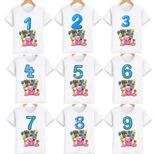 Pocoyo numer koszulka Anime Cartoon rysunek drukuj koszulki graficzne koszulki maluch dziewczyna jesienne ubrania dzieci lato topy urodziny dziewczyna tanie tanio TAKARA TOMY COTTON Wiskoza Polieterosulfon CN (pochodzenie) CZTERY PORY ROKU 4-6y 7-12y 12 + y Damsko-męskie moda