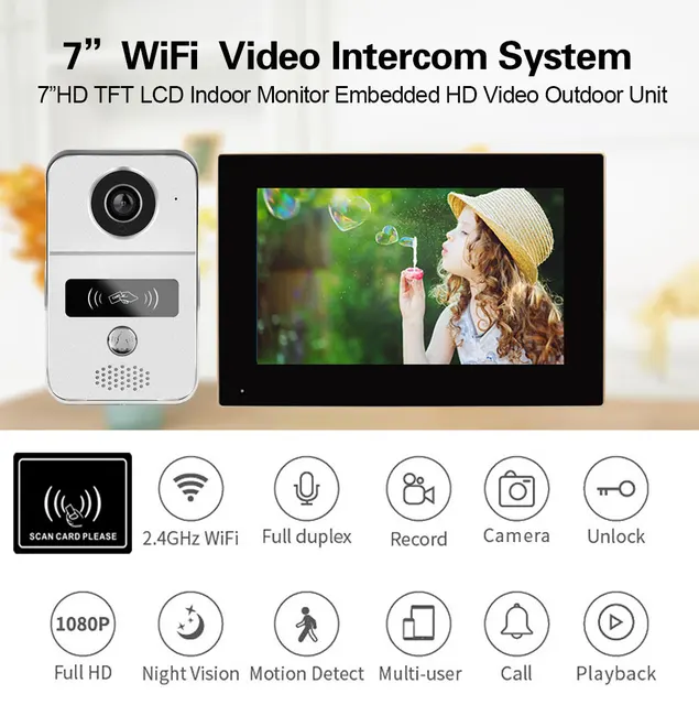 Moniteur à écran tactile sans fil, sonnette vidéo intelligente, système  d'interphone, caméra de sonnette, WiFi, Tuya, filaire 1080P, 7 pouces -  AliExpress