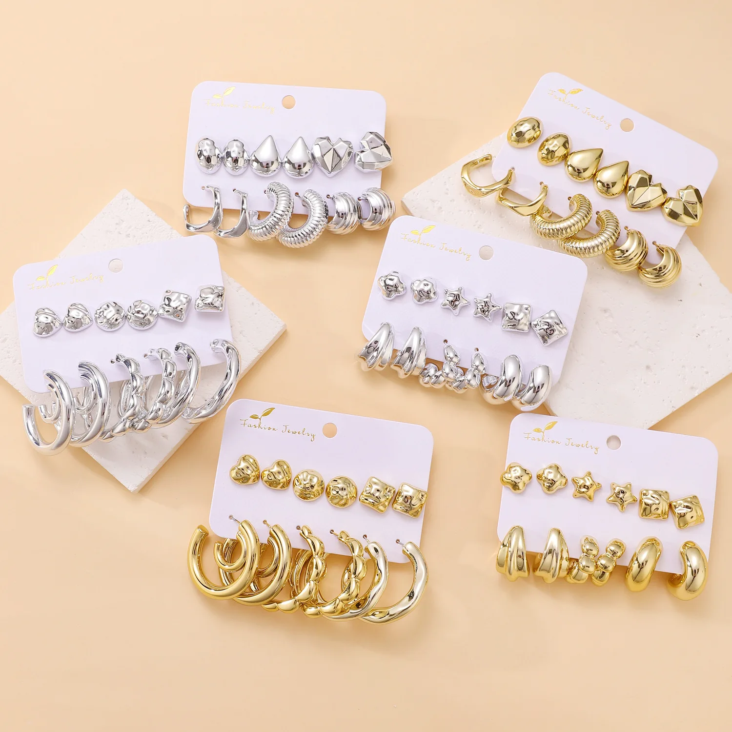 6-pairs Set Irregular C Gold Color Earrings For Women Metal Earing Style Jewelry 2025 Trending New Women's Hoop Earrings Gifts - Image 2