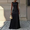 Fashion Summer Vacation Outfit Woman 2025 Spring Crew Neck Top Pullover & Pleated Skirts Suit Sexy Sleeveless Slim Two Piece Set 4