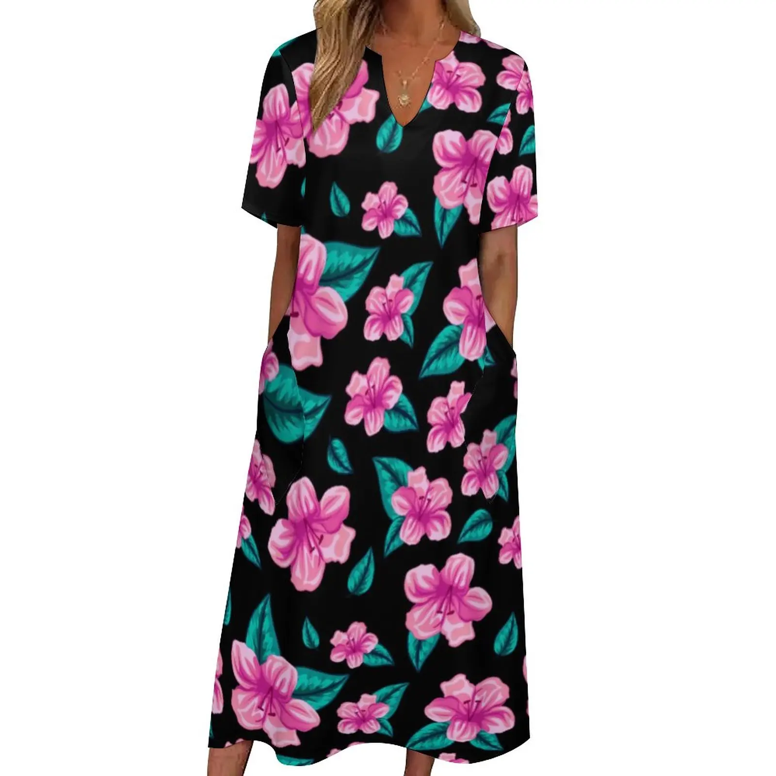 

Hawaiian Hibiscus Flower Dress Tropical Floral Print Maxi Dress Design Bohemia Long Dresses Street Fashion Oversized Vestidos