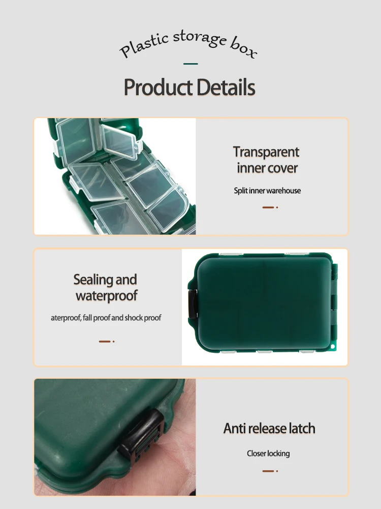 Description Picture 6 of itemFishing Tackle Box 10 Compartment Lure Hook Storage Case Double Sided Fishing Tool Organizer Multifunctional Bait Container