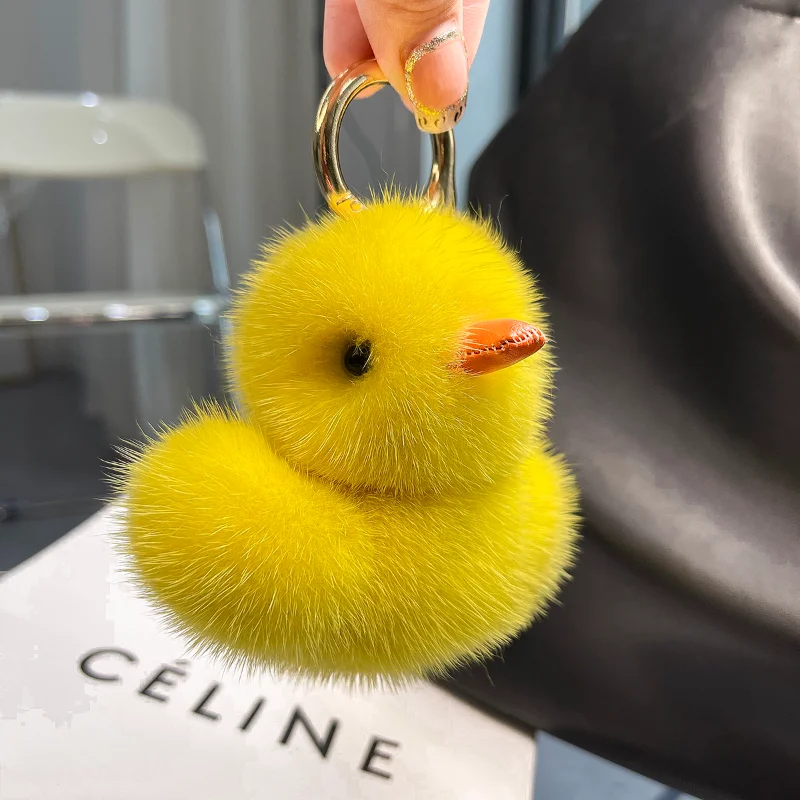 

Duckling New Real Mink Fur Handmade Cute Key Chains Keychains Bag Accessory Car Handbag Keychain For Women Girls Keyrings Gifts