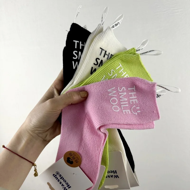 

Socks Women Spring And Summer New Personality Fashion Socks Women Net Red Letter Streamers Pure Color Color Casual Socks