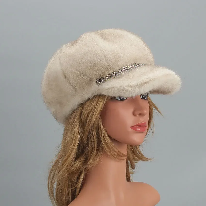 Women Beret Autumn Winter Faux Fur Hat Solid Plain Octagonal Newsboy Cap