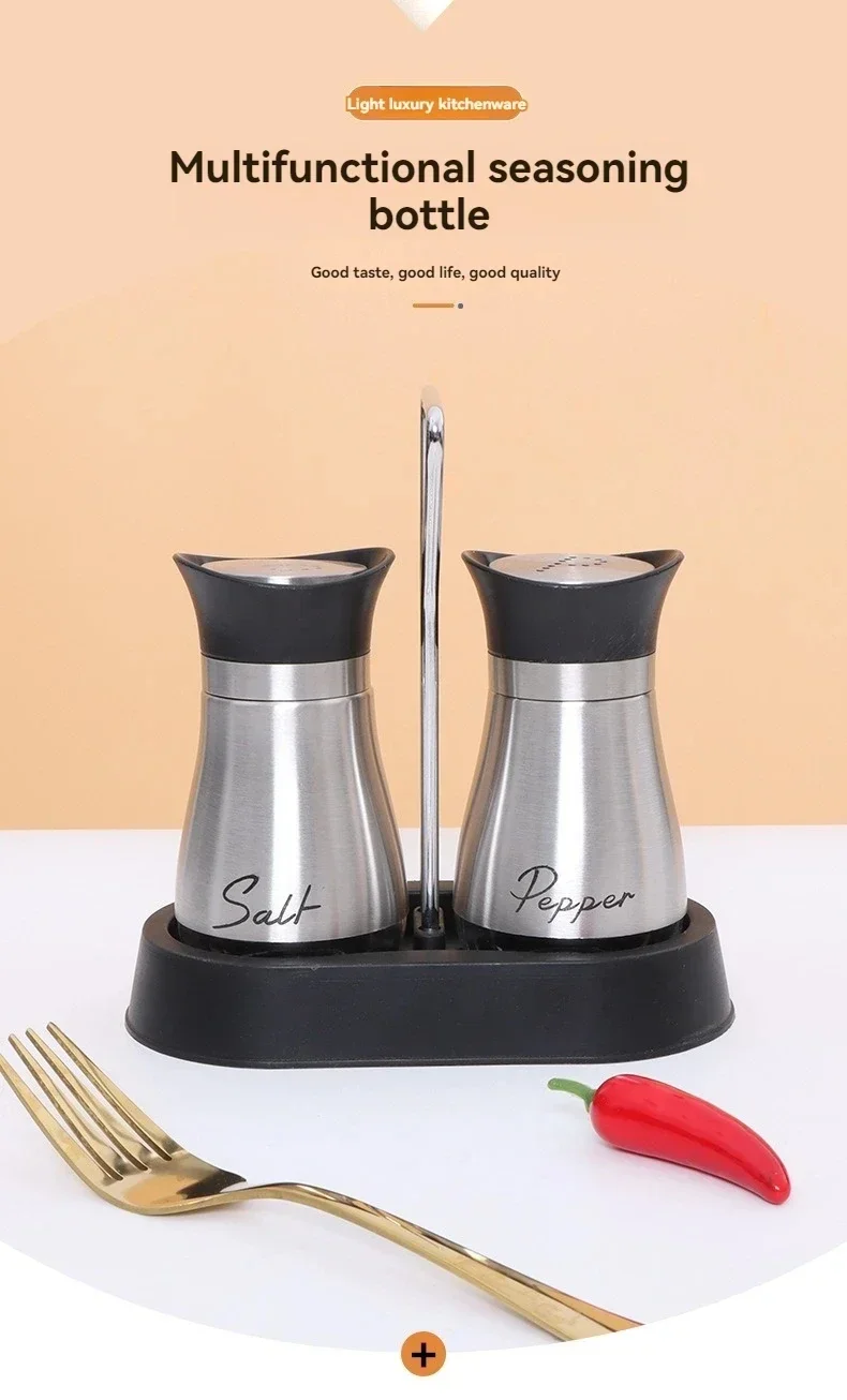 Kitchen Glass Spice Bottle Adjustable Refillable Salt and Pepper Shakers 2pcs Set with Shelf Spice Dispenser With Pour Holes