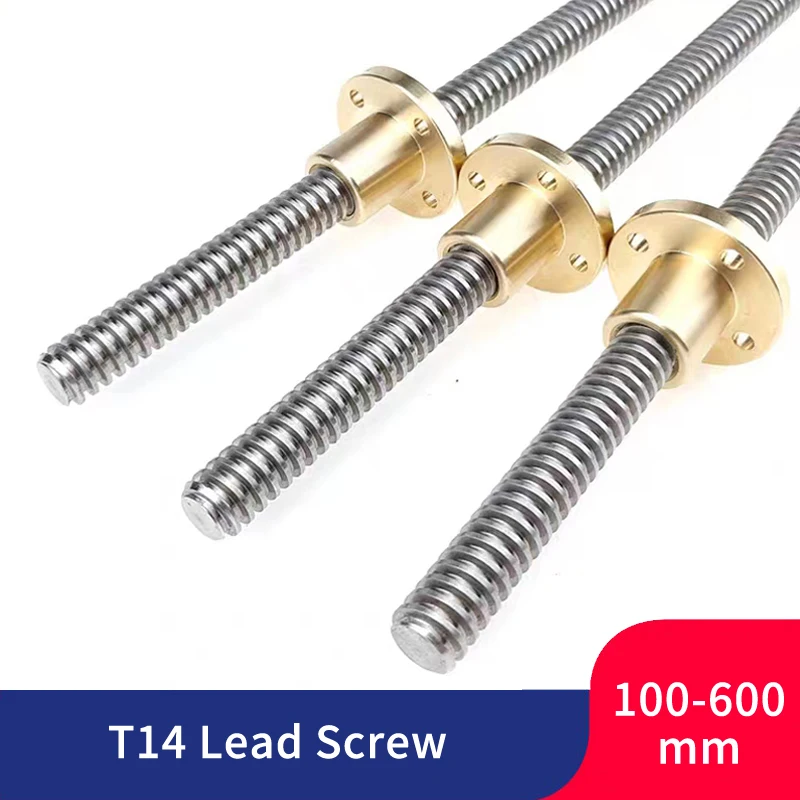 Rosca de Rosca para Impressora 3d Haste Trapezoidal mm mm com Porca de Latão Comprimento 100 Mm1200 mm para Peças Cnc 1pc T14-lead