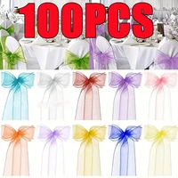 Newest Organza Chair Sashes Knot Bands Chair Bows for For Wedding Party Banquet Event Country Wedding Chair Decoration 100-10PCS 1