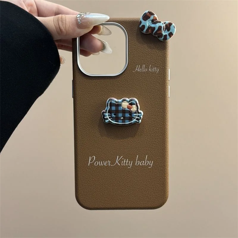 Cute Candy 3D Kitty Toy Bowknot Leather Style Soft Phone Case