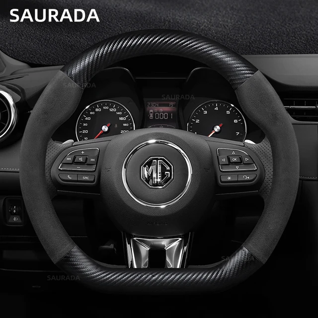 Carbon Fiber PU Leather Car Steering Wheel Cover, D Shape, 38cm, For MG 3 5 6 HS ZS EV MG3 3SW MG5 MG6 MG7 ZR EHS GT EZS D Shape 1