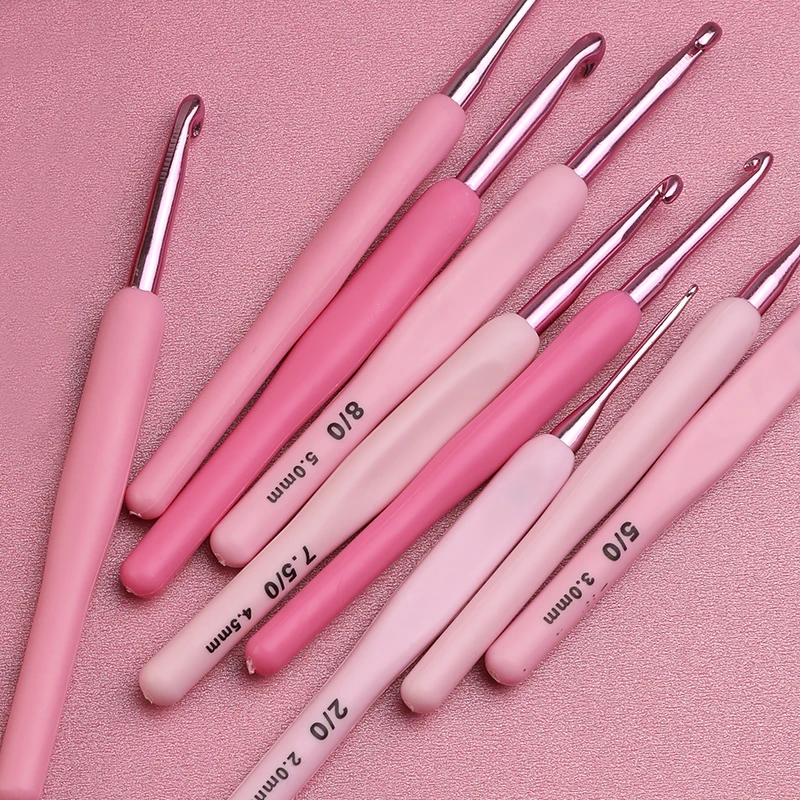 TLKKUE Crochet Hooks Set Pink Color Plastic Handle Knitting Hook Needles For Crocheting Knit DIY Sewing Accessories Knit Tools