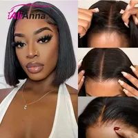 Perruque sans colle en cheveux humains prête à porter, perruques courtes bob pour femmes, perruques transparentes pré-coupées en cheveux humains, perruques décolorées sans nœuds, ligne de cheveux naturelle, perruques 100% cheveux humains pour femmes, sans colle, perruques pas chères en liquidation, perruque Alianna 4x4 Lace Closure pré-épilée 3