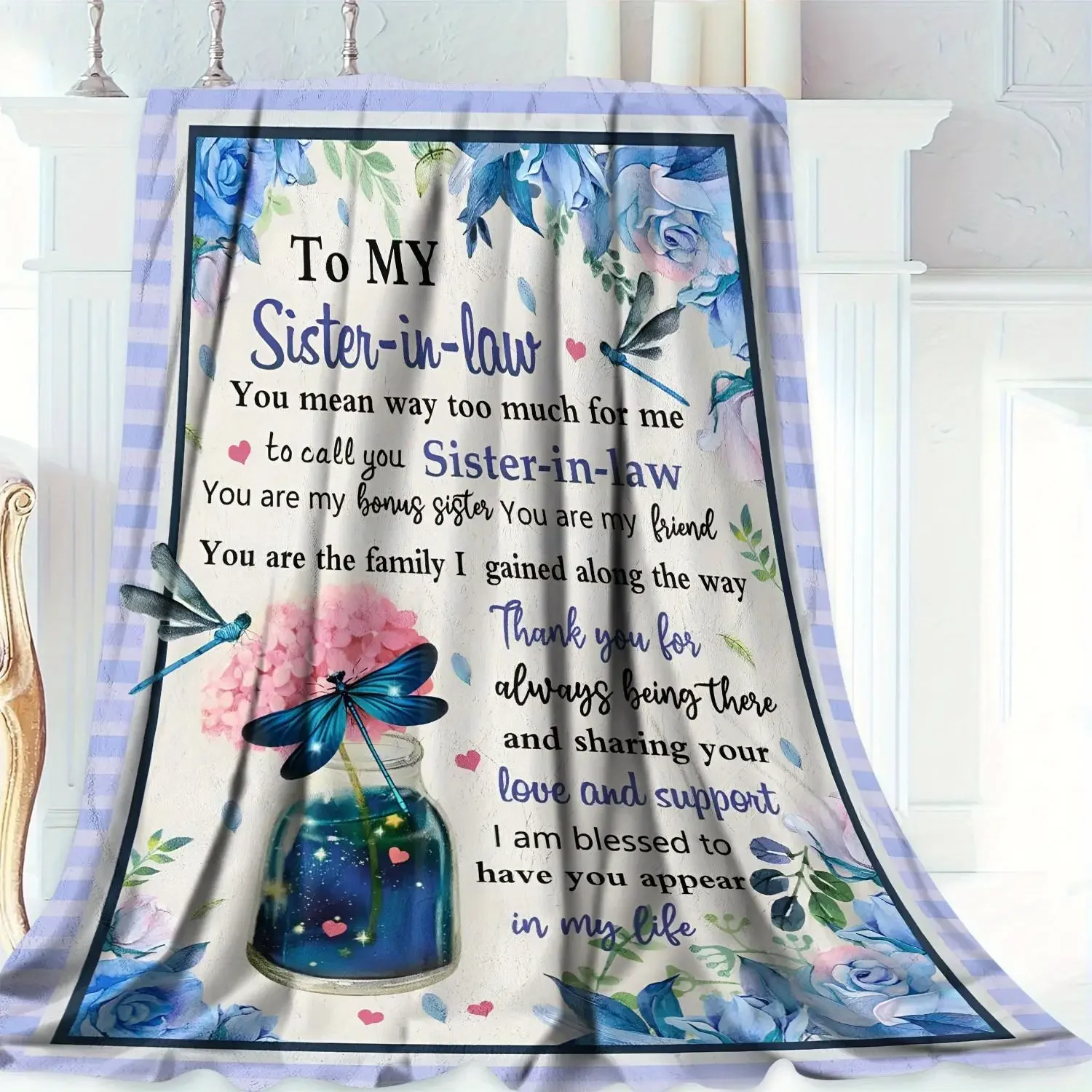 Warm Flower Pattern Letter Blanket Thank You Blanket For Sister-In-Law Special Gift For Sister-In-Law Sofa Bedroom Available 3