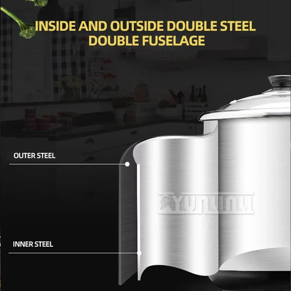 Household Multifunctional Stainless Steel Stew Pot High Capacity Electric Slow Cooker Home Appliances 5