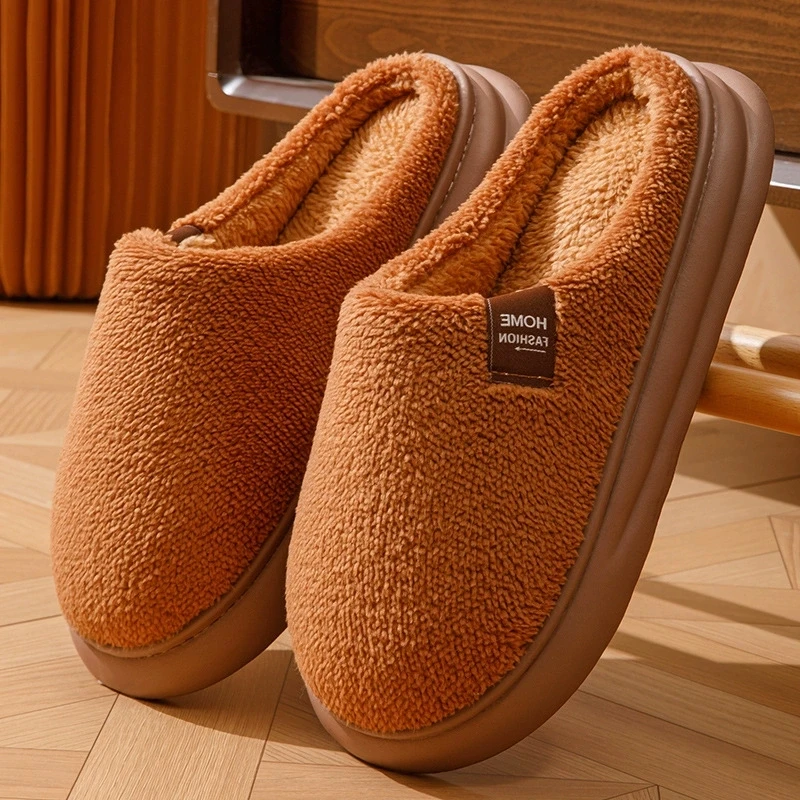 Casual Closed Toe Cotton Slippers Women Soft Thick Bottom Plush Slippers for Woman Light Indoor Anti Slip Slides Female Winter