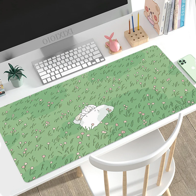 Bonito Coelho Verde Anime Mouse Pad Gamer xl Computador Novo hd Mousepad Xxl Tapetes de Mesa Não-deslizamento de Borracha Natural Tapete de Rato de Computador - Imagem 6