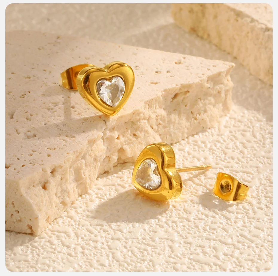 Vnox Radiant Heart Cubic Zirconia Stud Earrings For Women,Stainless Steel Earring Necklace Set,Fashion Jewelry Mother's Day Gift