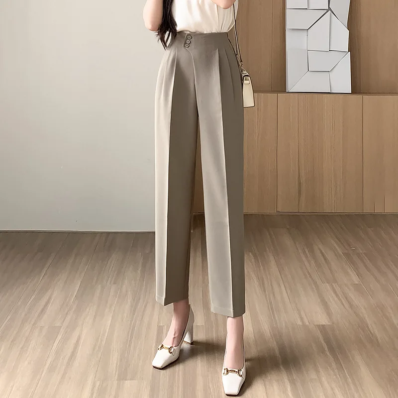 

2023 Spring and Summer New Korean Style Small Suit Pants Women's Pants Cropped Ankle-Tied Trousers Straight Skinny Trousers
