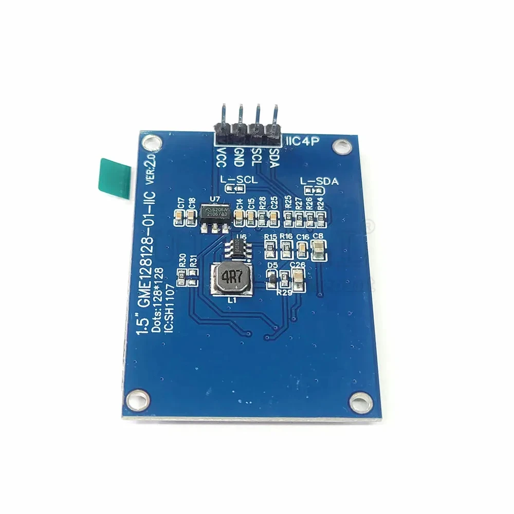OLED LCD 모듈 화이트 디스플레이 드라이버 칩, 128x128 도트, 3V-5V SH1107 COG I2C IIC 4 핀, 1.5 인치
