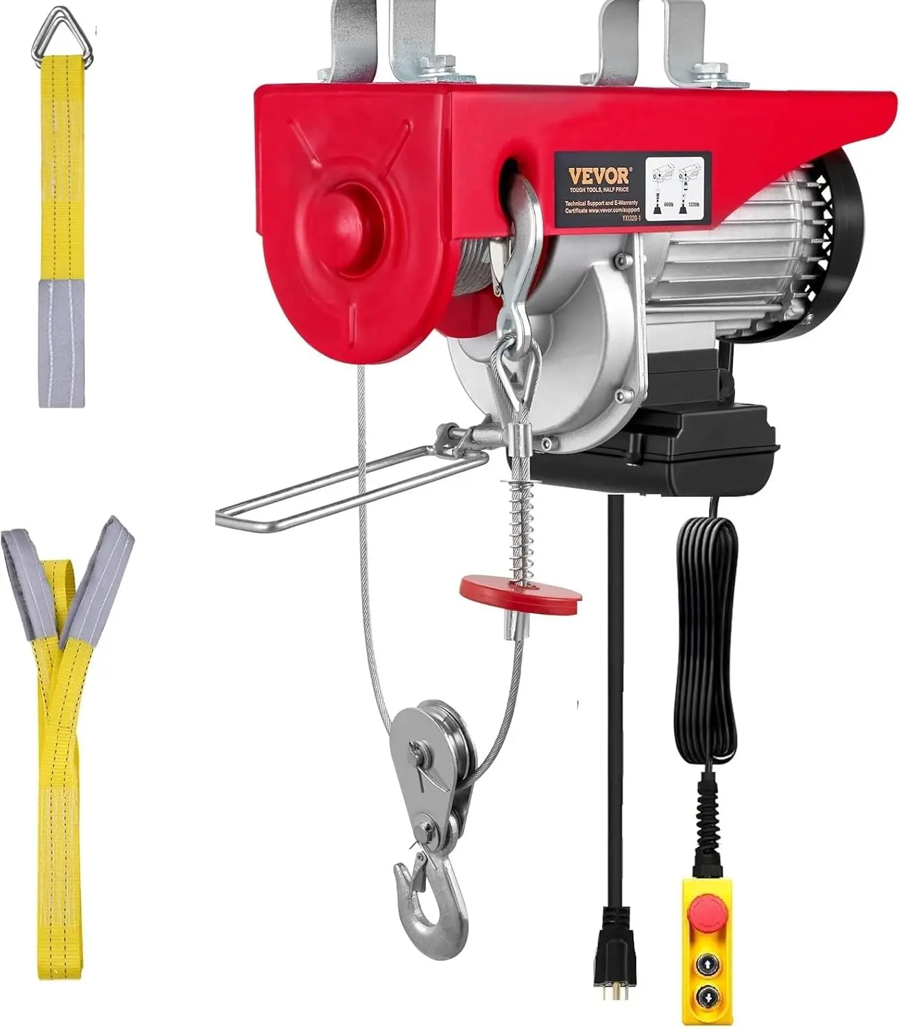 Hoist, 2200LBS Winch, Steel Lift, 110V Hoist with Remote Control & Single/Double Slings for