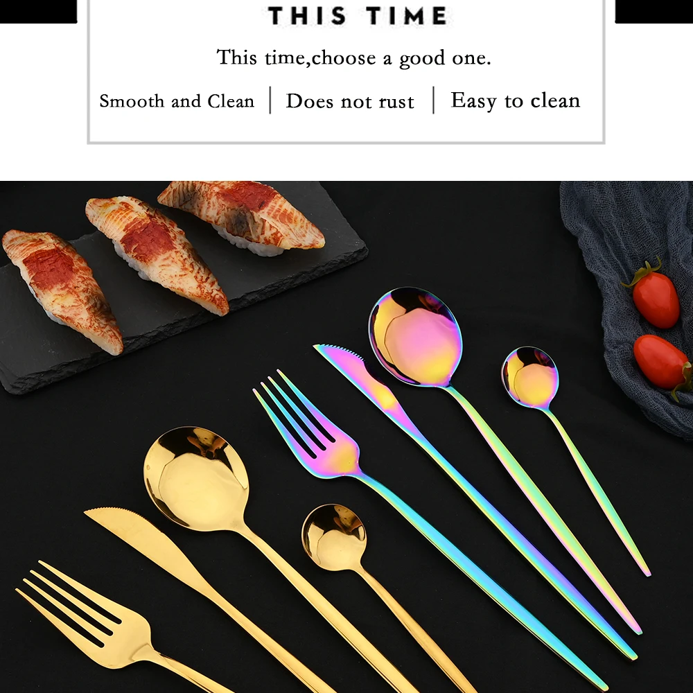 Description Picture 3 of item20Pcs Luxury Mirror Flatware Set Kitchen Stainless Steel Tableware Set Hotel Dinnerware Set Rose Gold Cutlery Set Gift