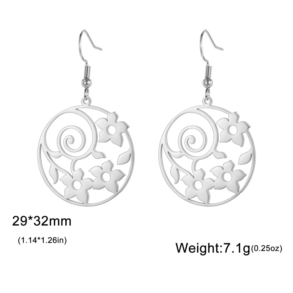 Eueavan Vortex Blumen Runde Anhänger Ohrringe für Frauen Edelstahl Hohl Gold Farbe Baumeln Ohrringe Charms Schmuck Geschenke – Detail 19