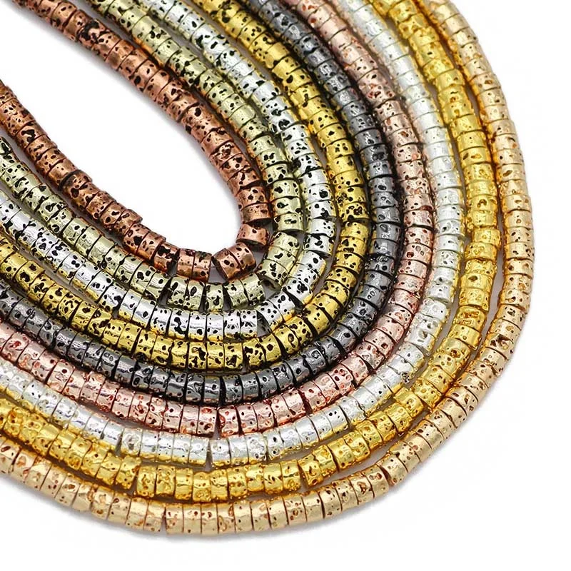 

Flat Round Coin Lava Natural Stone Rose Gold Silver Plated 4x2mm Spacer Loose Beads For Jewelry Making Diy Bracelets Accessories