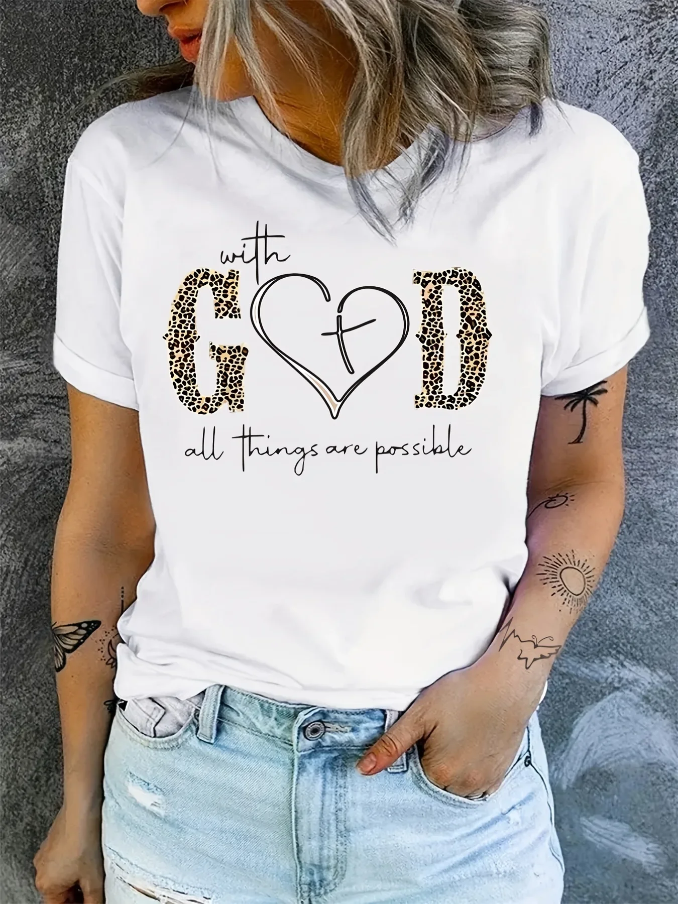 Ceboyel Women's Love Heart Print T-Shirt – Short Sleeve Casual Blouse, Cute Crew Neck Top - View #5