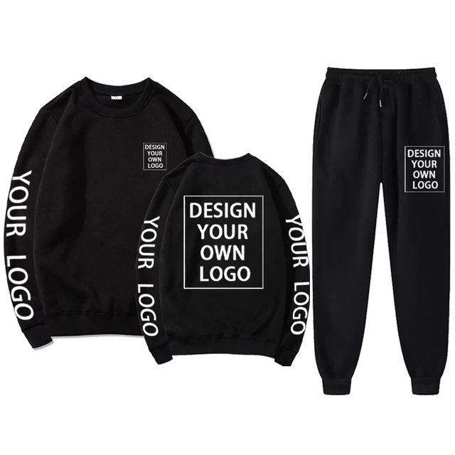 Custom Logo Men's Hoodie & Joggers 2-Piece Set | Premium DIY Crewneck Sweatshirt & Fitness Tracksuit for Men | Personalized Gym Workout Outfit