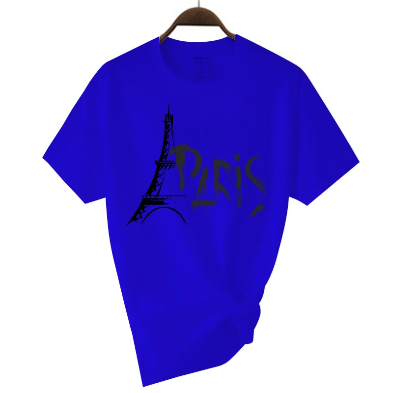 Camiseta de algodón con cuello redondo y Torre Eiffel romántica de París para hombre y mujer, marca unisex, camiseta informal de manga corta diseñada para verano_voghion.com