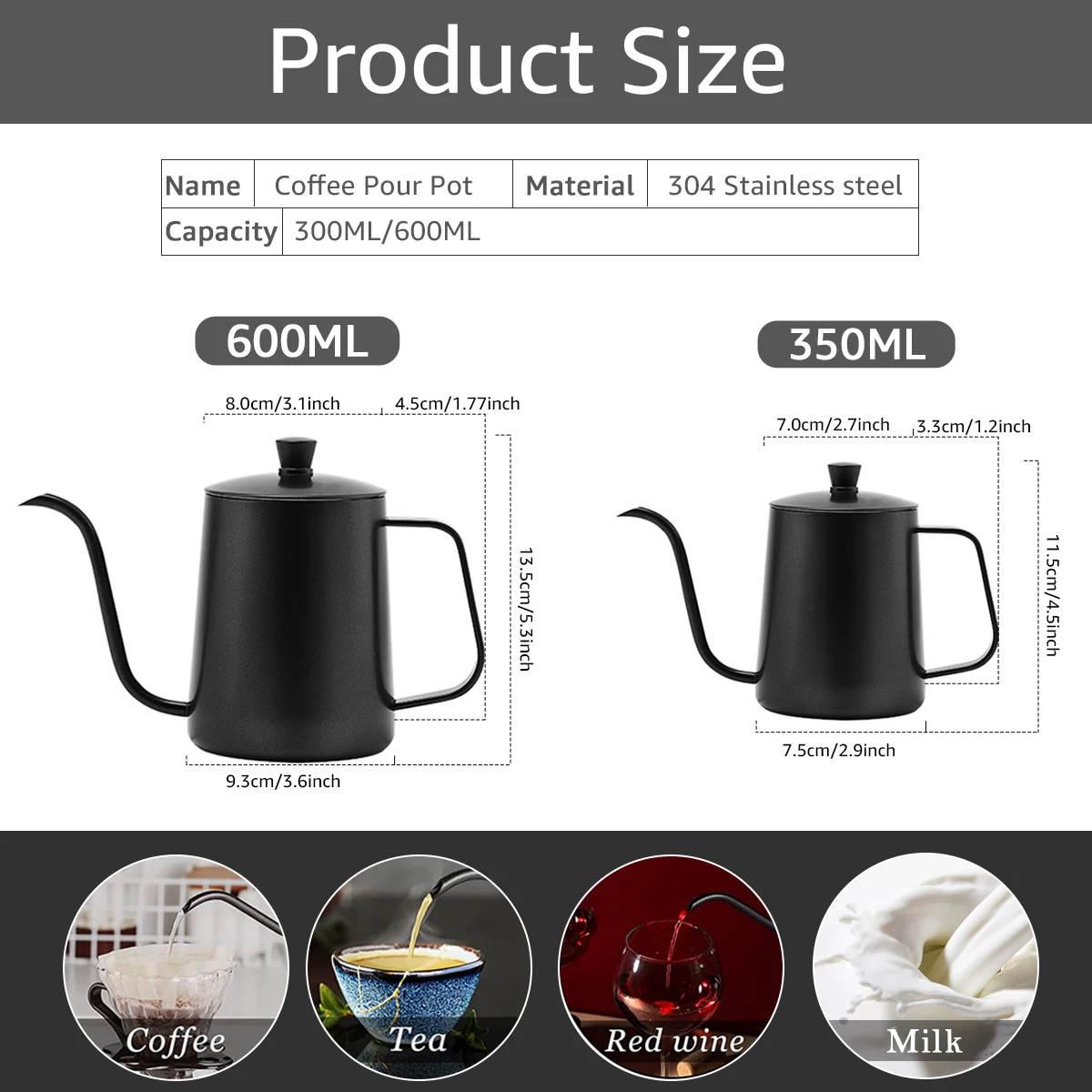 Electric Gooseneck Kettle for Pour Over Coffee and Tea - 1L Electric Drip Kettle Teapot