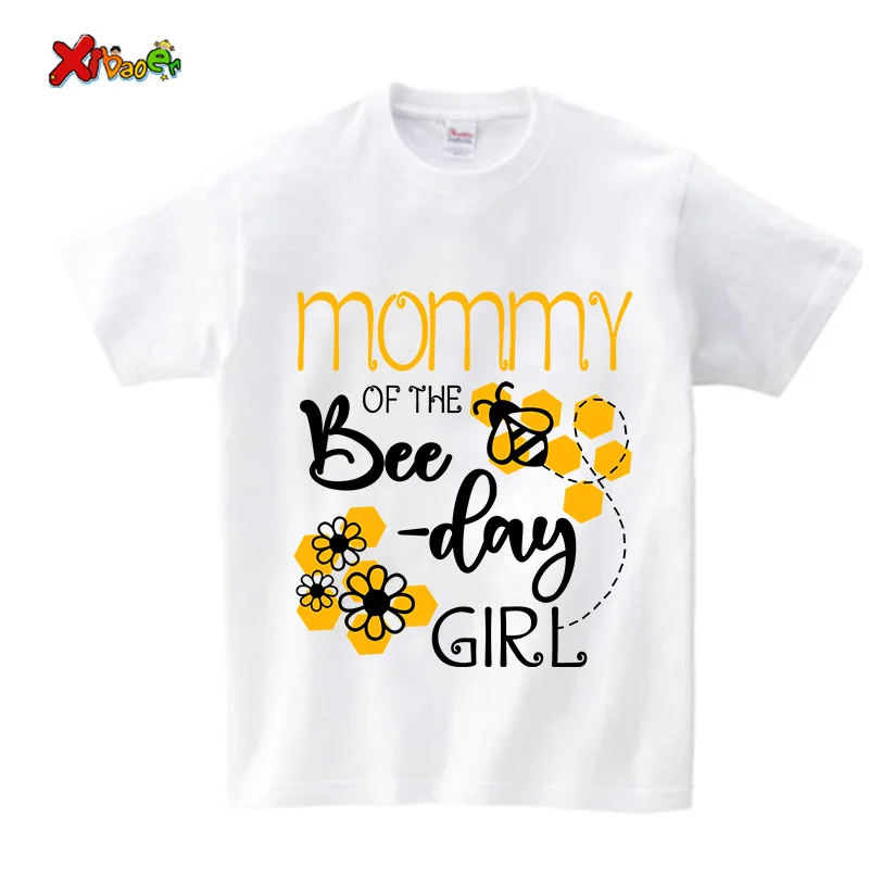 Birthday Girls T Shirt Family Matching Clothes Gift Cartoon Honeybee Printing Shirt Custom Name T-shirt Give Away Kids Stickers 4